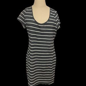 BASIC by H&M -  BLACK AND WHITE STRIPED KNIT DRESS / EUC / SZ: L